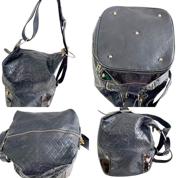 Marino Orlandi Italian Embossed Black Leather Sling Convertible Bag - Picture 5 of 11